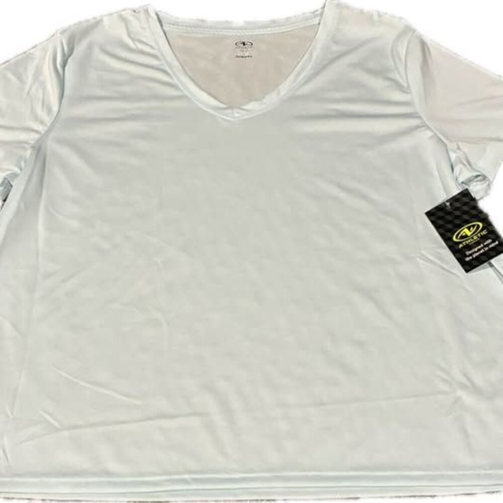 New Athletic Works Womens XXXL (22) Short Sleeve V-Neck DriWorks Tee Light Blue
